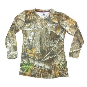 Field & Stream Realtree Edge Camo Long Sleeve Performance Shirt Mens SM V-Neck